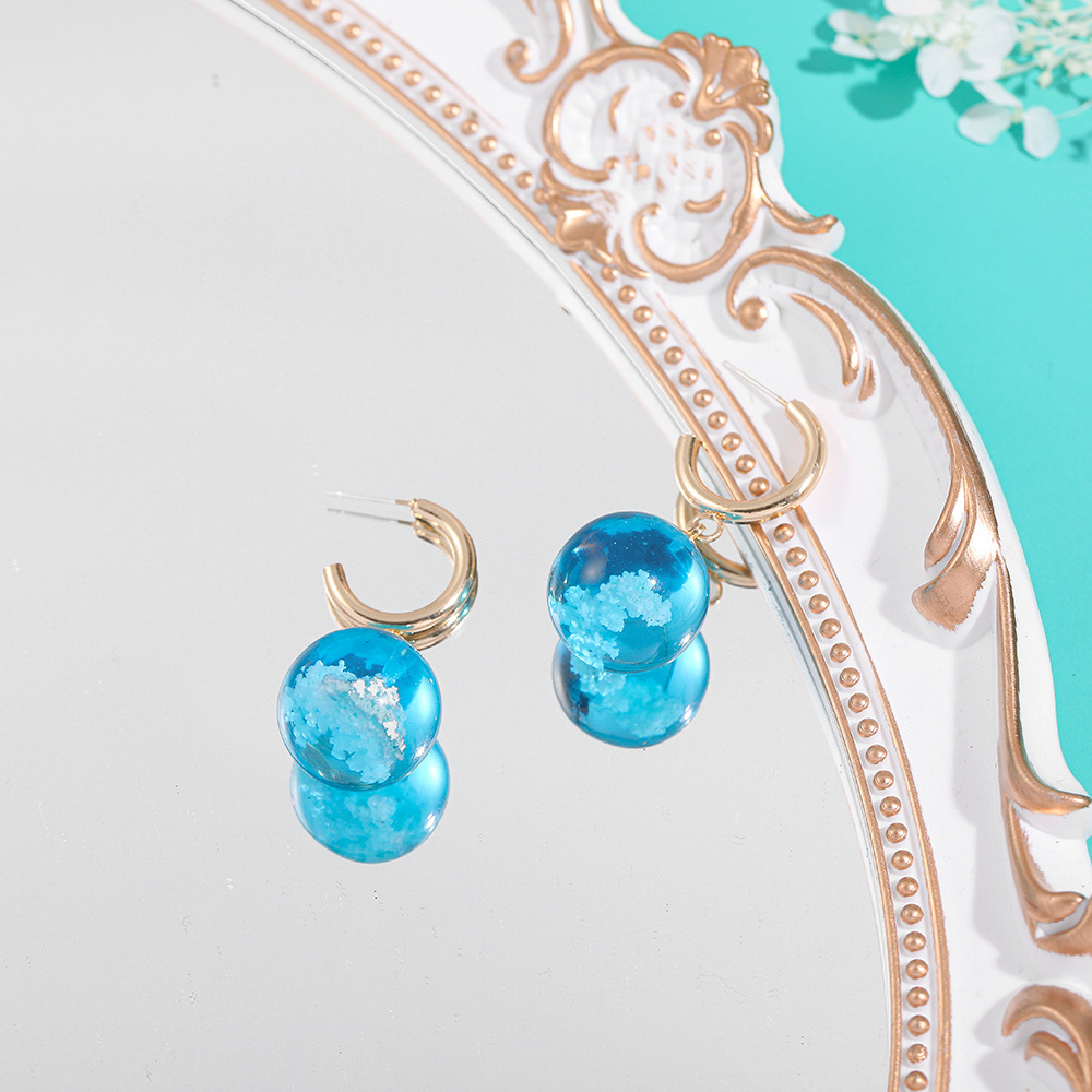 Blue Sky And White Clouds Luminous Resin Ball Earrings display picture 8