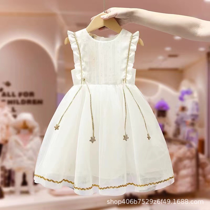 女の子ふわふわプリンセスドレスサマードレス 2025 新しい子供ドレスベビー 1 歳ドレスプリンセスメッシュスカート|undefined