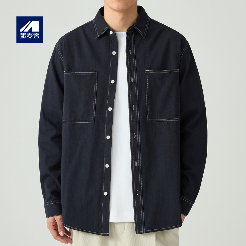 Moomaike Twill Texture Cotton Long-Sleeved Shirt for Men 2026 Spring New Style Men's Shirt with Visible Stitching 50189 Moomaike Twill Texture Cotton Long-Sleeved Shirt for Men 2026 Spring New Style Men's Shirt with Visible Stitching 50189