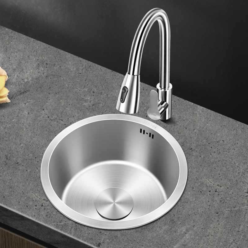 Thickened Round Stainless Steel Sus304 Small Sink Single Bowl Vegetable Washing Basin Under-Counter Basin Bar Island Mini Round Basin Sink Thickened Round Stainless Steel Sus304 Small Sink Single Bowl Vegetable Washing Basin Under-Counter Basin Bar Island Mini Round Basin Sink