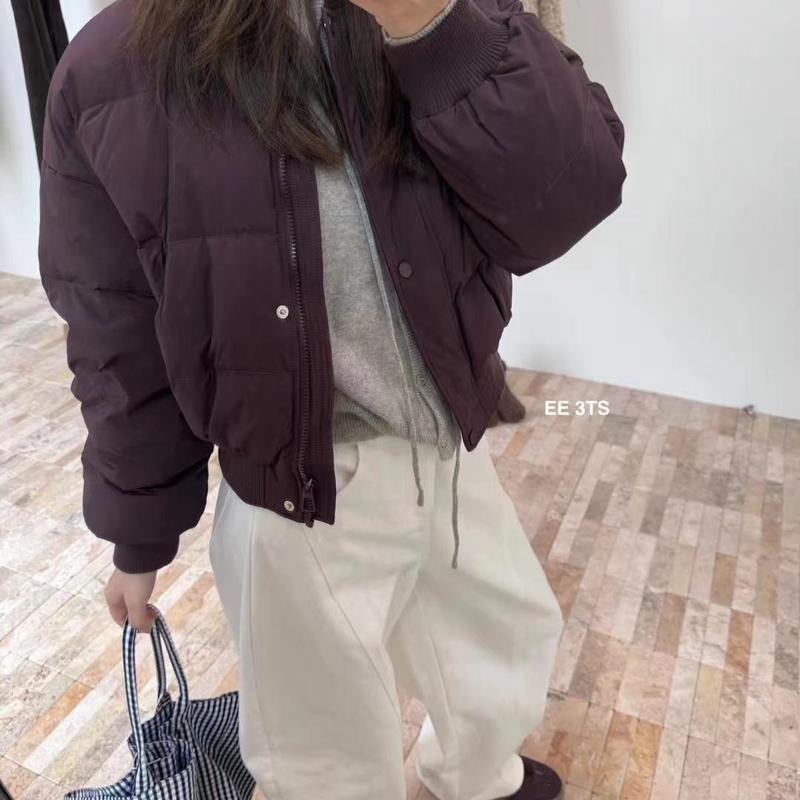 2025年秋冬季时尚百搭新款韩版宽松立领小个子短款棉衣棉服外套女|undefined