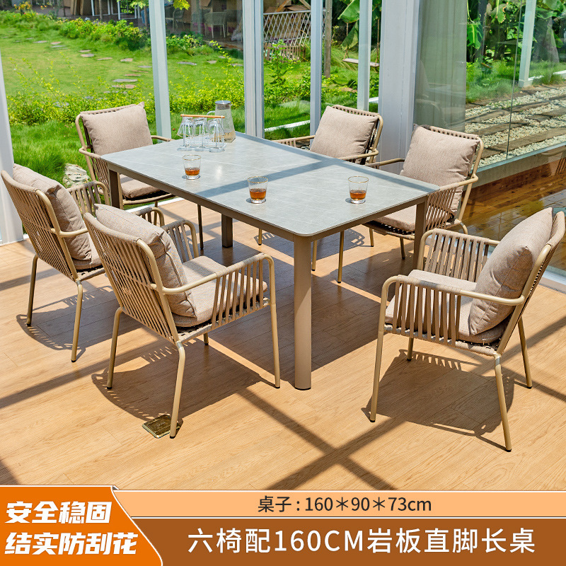 Al Aire Libre mesa y silla patio anticorrosión de madera jardín al aire libre cafetería al aire libre de madera de plástico tabla larga combinación fábrica de Ventas Directas