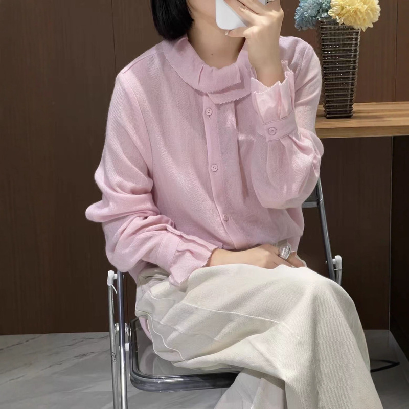 Niche Brand 2025 Autumn Collection 100% Merino Wool French-Style Ruffled Long-Sleeve Shirt Niche Brand 2025 Autumn Collection 100% Merino Wool French-Style Ruffled Long-Sleeve Shirt