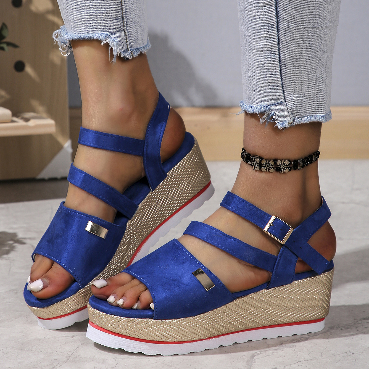 Women's Casual Vacation Solid Color Open Toe Wedge Sandals display picture 10