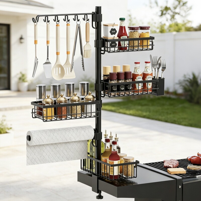 New Outdoor Barbecue Side Rack Kitchen Supplies Seasoning Rack Paper Towel Storage Rack Multi-Functional Barbecue Accessories Storage New Outdoor Barbecue Side Rack Kitchen Supplies Seasoning Rack Paper Towel Storage Rack Multi-Functional Barbecue Accessories Storage