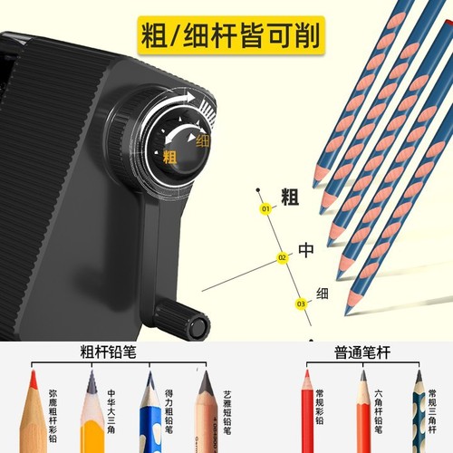 Large caliber pencil sharpener, hand-cranked large triangular thick pen, manual pencil turner, primary school student pencil sharpener, pencil sharpener wholesale