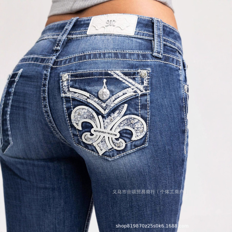 Cross-Border European and American Style Aliexpress Washed American Retro Sexy Flared Jeans Missme Women's Heavy-Duty Straight-Leg Jeans