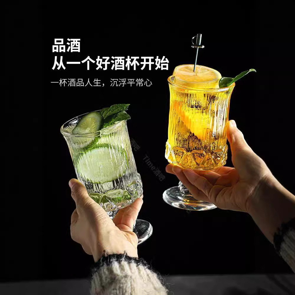 Corte nórdica tazas de alto pie tazas de vidrio de nicho de diseño tazas de vino tazas de jugo tazas de café tazas de whisky