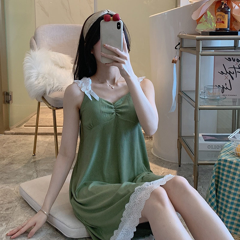 2023 pijamas de verano con encaje y almohadilla en el pecho sexy camisón de correa para mujer homewear vestido de una pieza TikTok transmisión en vivo