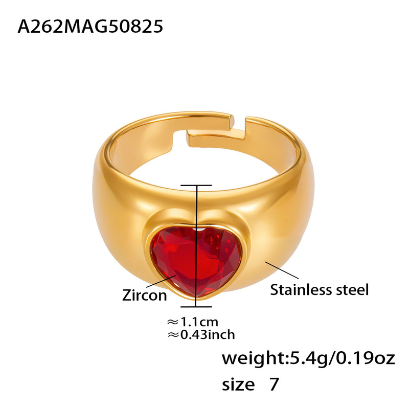 鑫艺鑫欧美跨境新款饰品5A锆石爱心开口戒指组合不锈钢18k镀真金|undefined