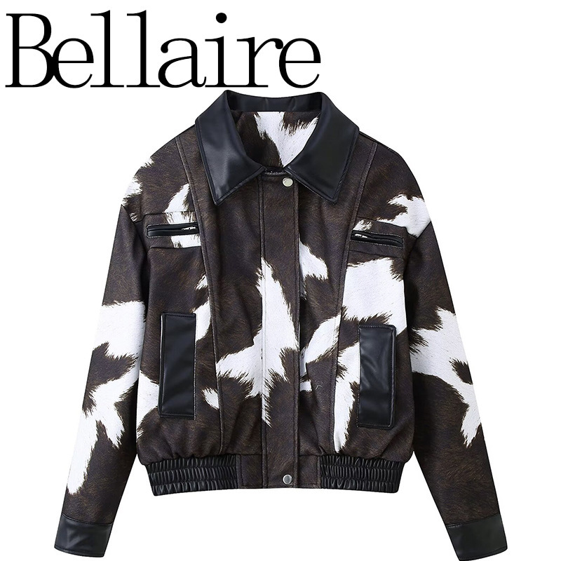 Za Export Wholesale European and American Style French Women's Fashion Cow Pattern Printed Leather Short Jacket