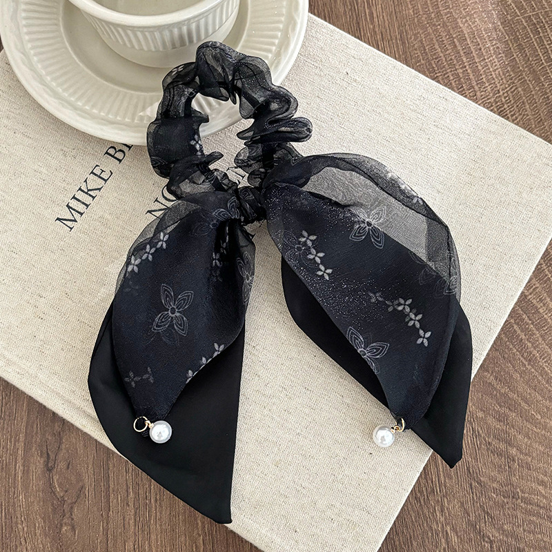 Francés punto de onda gris negro arco de bolas de cabello de bolas de cabello de alta elasticidad correa de cabello joyas de cabello