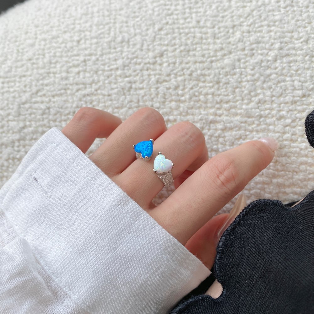 925 Sterling Silver Material 925 Sterling Silver Opal Open Ring Heart Shape