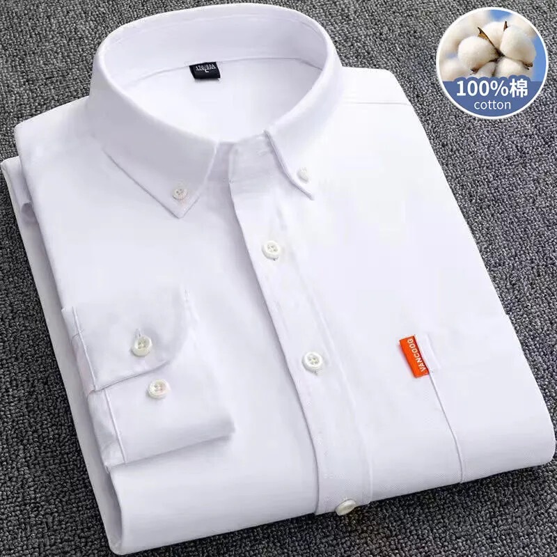 Men's Pure Cotton Oxford Long-Sleeved Shirt, Slim Fit, Pointed Collar, No-Iron Treatment, Business Casual Shirt, Business Gentleman