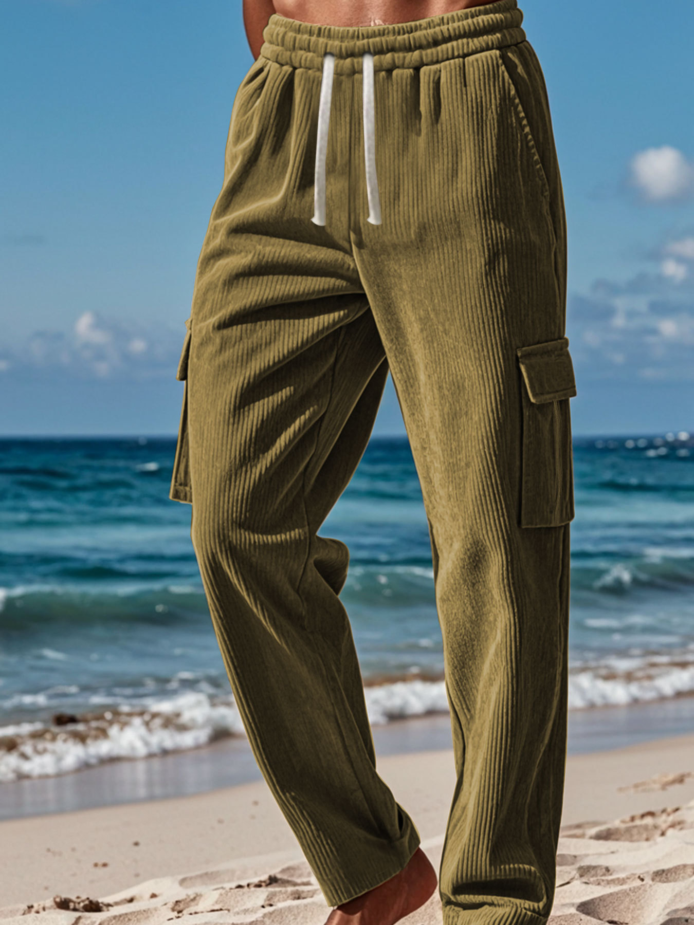 Pantaloni cargo uomo in velluto a coste multi-tasca casual_voghion.com