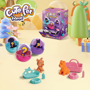 Cross-Border Pet Play House Blind Box Surprise Egg Simulation Cat and Dog Model Ornaments Parent-Child Interactive Educational Toys Wholesale