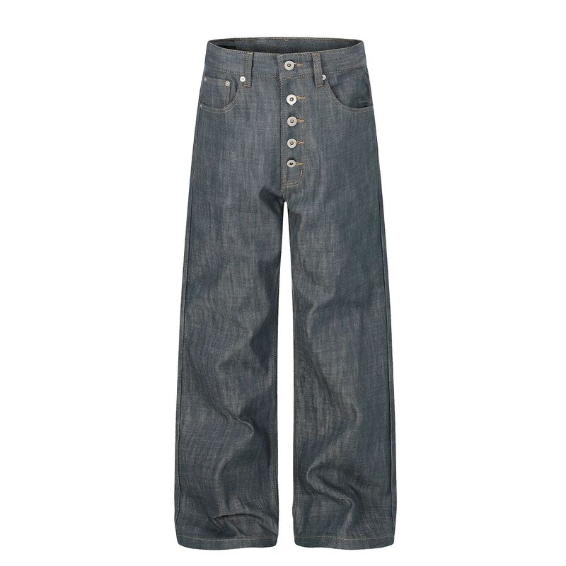 G60003 High Street American Style Unisex High-End Men's Loose Straight Washed Jeans with Button Closure Design G60003 High Street American Style Unisex High-End Men's Loose Straight Washed Jeans with Button Closure Design