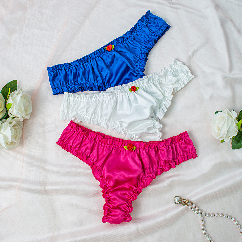 Amazon Women's Low-waisted Briefs Silk Satin Breathable Comfortable Sexy Panties Multi-color Combination Three-piece Set Amazon Women's Low-waisted Briefs Silk Satin Breathable Comfortable Sexy Panties Multi-color Combination Three-piece Set
