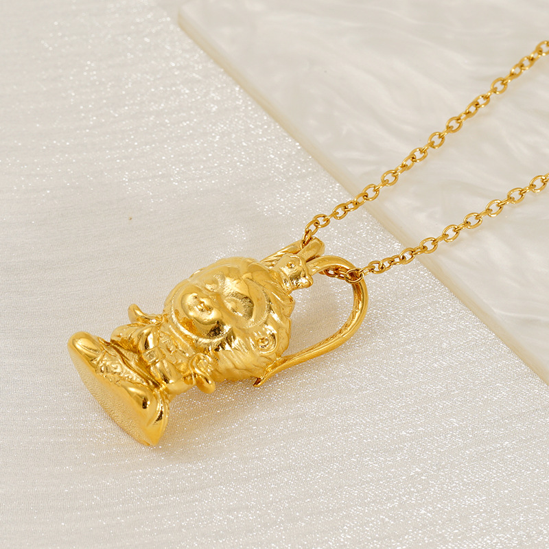 Collana con ciondolo 3D Wukong mitologico nero placcato oro, dal design unico e creativo_voghion.com