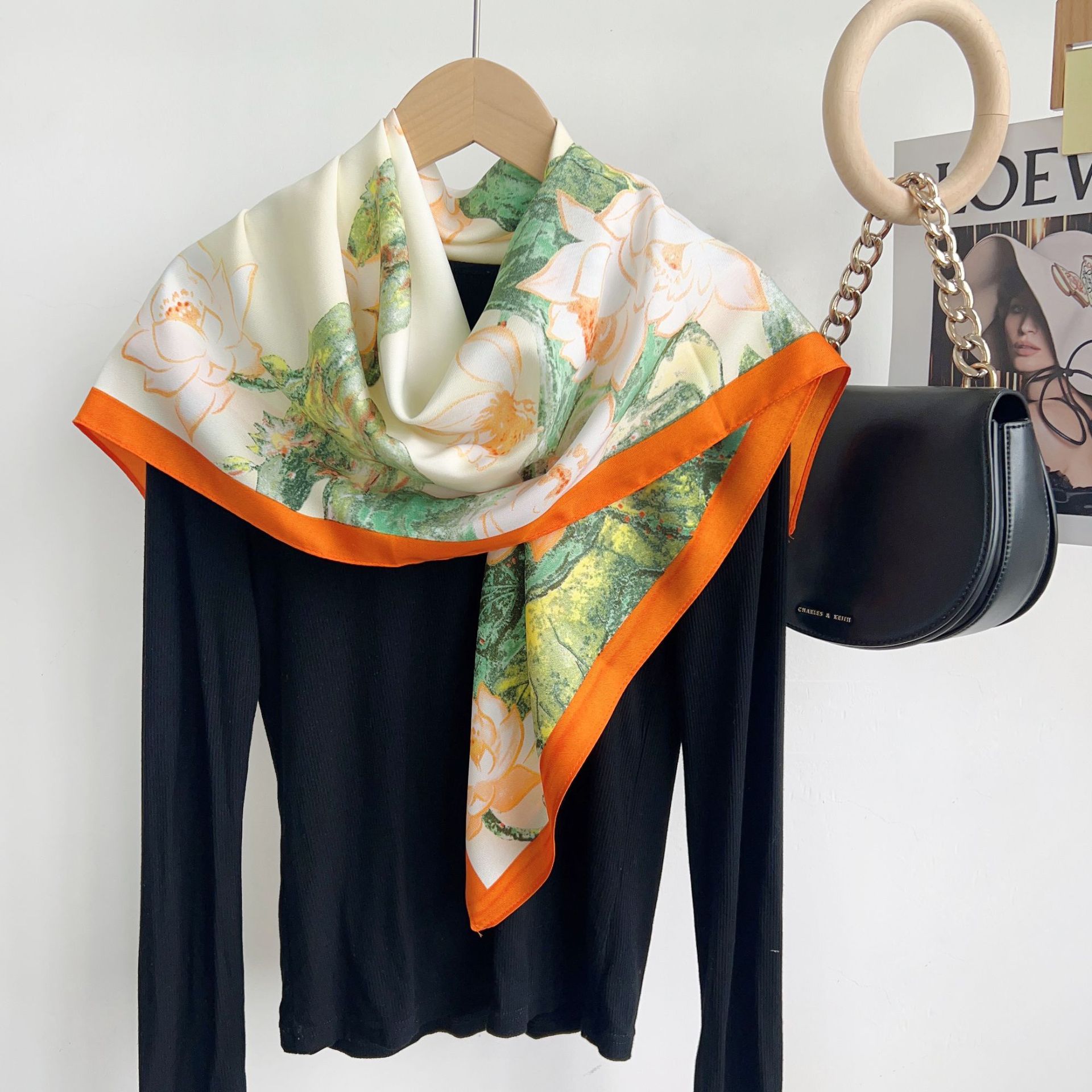 Sarga de imitación de terciopelo bufanda cuadrada grande contraste color temperamento artístico chal impreso bufanda suave todo fósforo protección solar bufanda decorativa