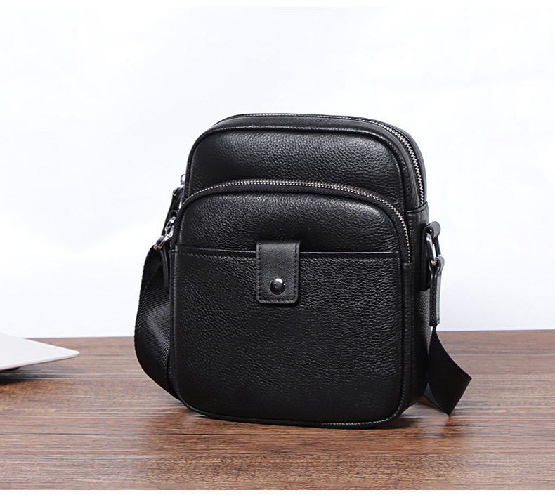 Túi đeo chéo nam da bò thật dáng đứng 18×8×21 cm — Màu đen chi tiết 3