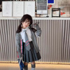 Children's autumn girl's skirt, pleated skirt, shirt, sweater, set, high waist