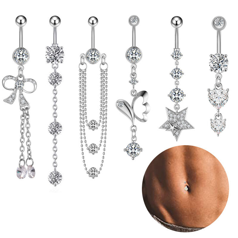 Cross-Border Hot Sale Five-Pointed Star Belly Button Ring Wholesale In Stock Zircon Butterfly Navel Stud Pendant_voghion.com