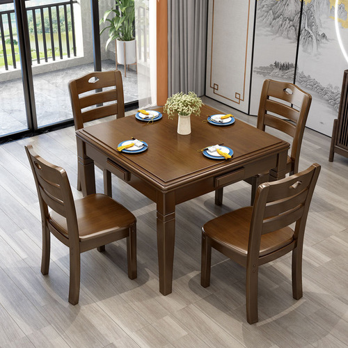 Solid wood mahjong table and dining table dual-purpose chess modern simple folding household simple manual chess and card table and chair combination