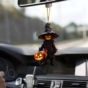 2024 Cross-border New Product Acrylic Halloween Creative Pumpkin Man Horror Car Rearview Mirror Pendant Decoration
