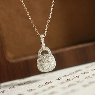 18K Gold Set Diamond Necklace Full Diamond Lock Bag Pendant Women's Clavicle Chain with Real Diamond Certificate for Gift