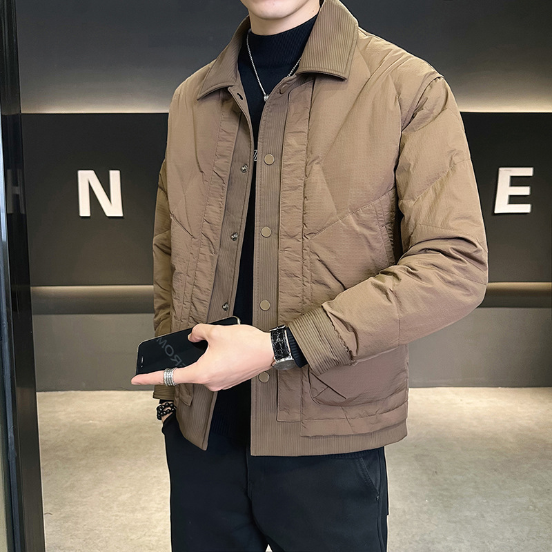 Shirt-Style Lapel Men's Business Lightweight down Jacket 2025 Autumn and Winter Solid Color Executive Casual Workwear Jacket