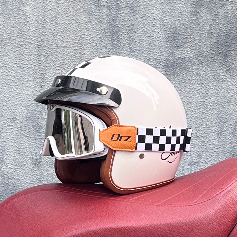 ORZ casco retro para hombres y mujeres certificado 3C motocicleta eléctrica 3/4 casco medio casco cuatro estaciones personalidad universal pareja