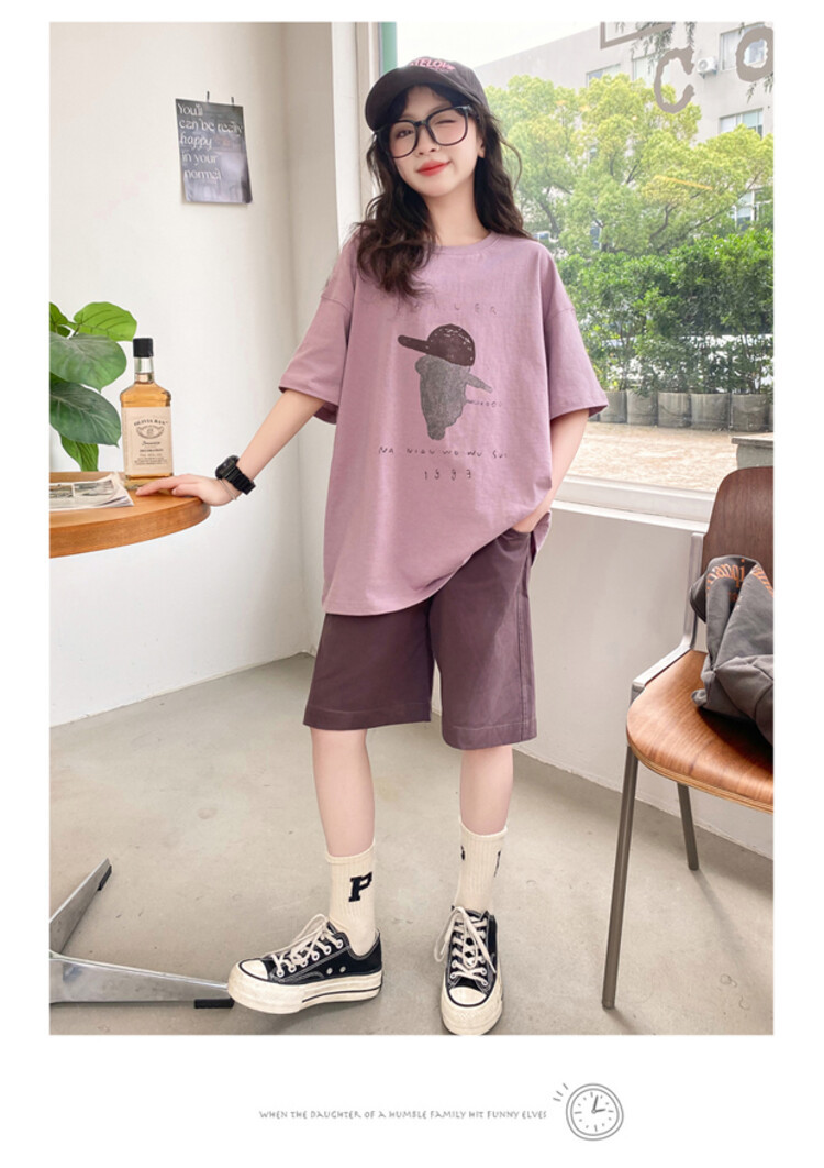 Girls' Sports Two Piece Fashion 2024 New Women's Short Sleeve Set Children's Casual Summer Dress_voghion.com