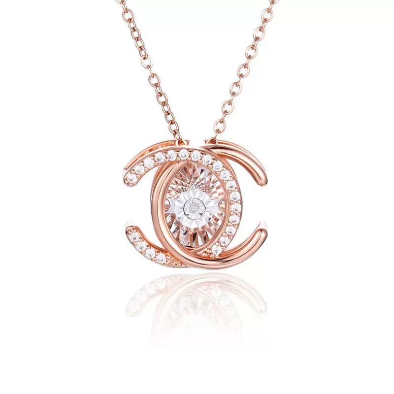 厂家直销钛钢不掉色项链饰品镀18K玫瑰金灵动钻石吊坠批发爆款