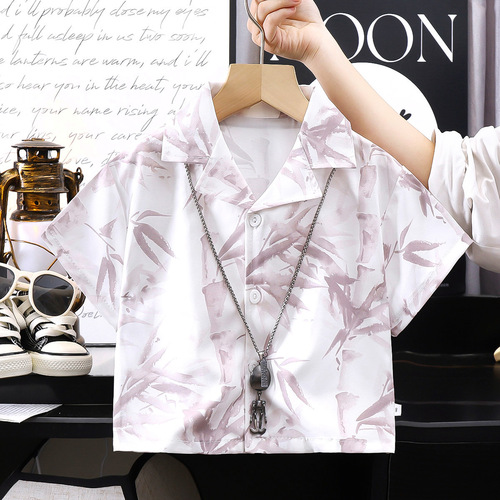 Summer casual short-sleeved shirt, boys 'beach flower shirt, fashion brand inch shirt, fashionable all-matching loose shirt factory wholesale