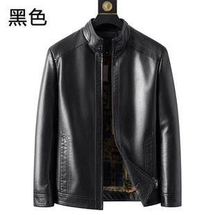 Autumn and Winter New Haining Leather Jacket Men's Middle-Aged Dad Wear Pu Leather Casual Large Size Leather Jacket Jacket Fleece-Lined