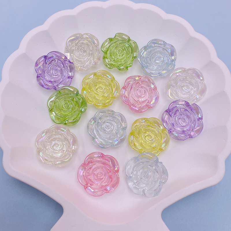 穿孔19mm亚克力彩色透明AB玫瑰花山茶花花朵发夹发饰diy材料配件