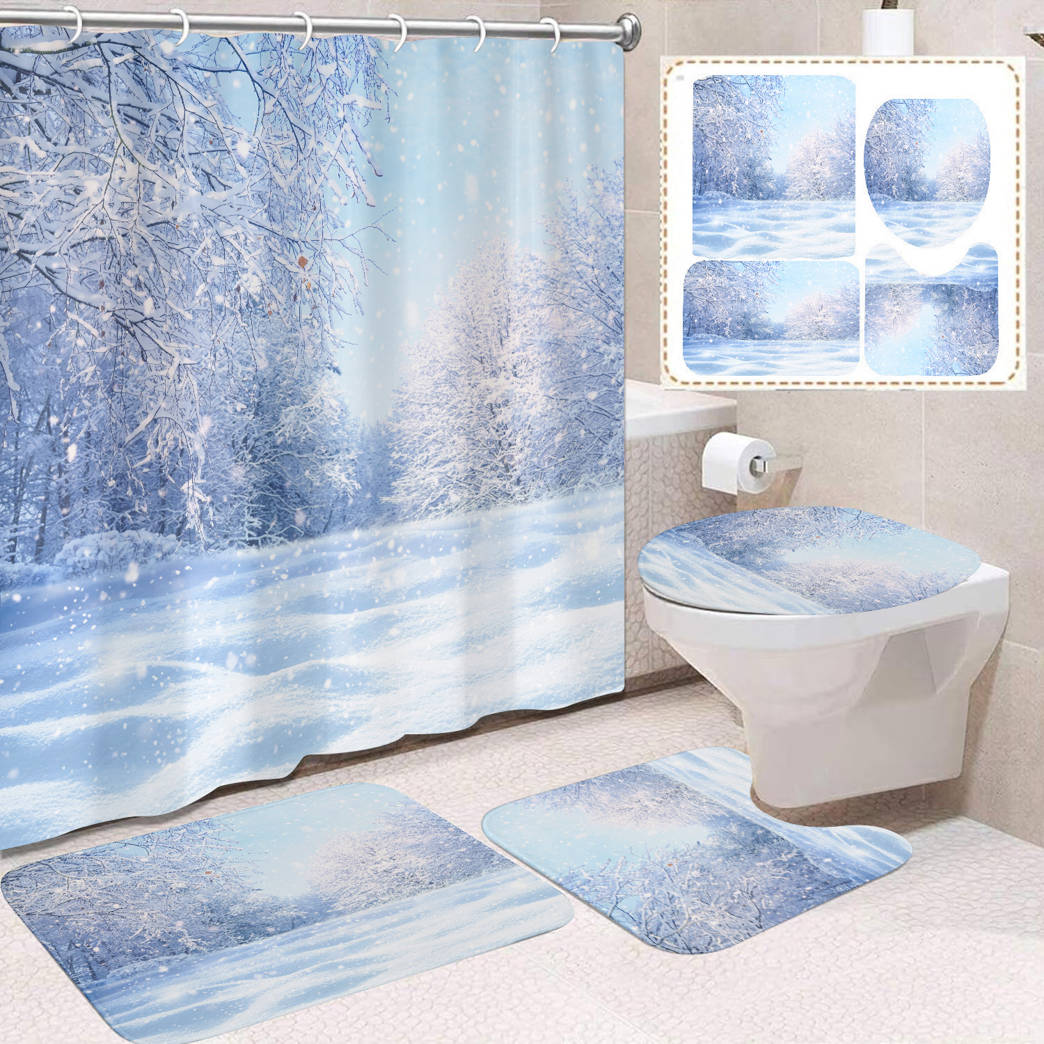 Amazon impresión digital 3D poliéster impermeable cortina de ducha cortina de ducha de inodoro moderna y minimalista