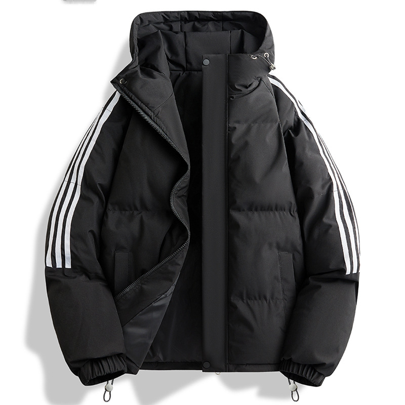 Invierno nueva pareja tres barras ropa de algodón marca de moda deportiva ocio juvenil popular encapuchado al aire libre chaqueta de algodón gruesa