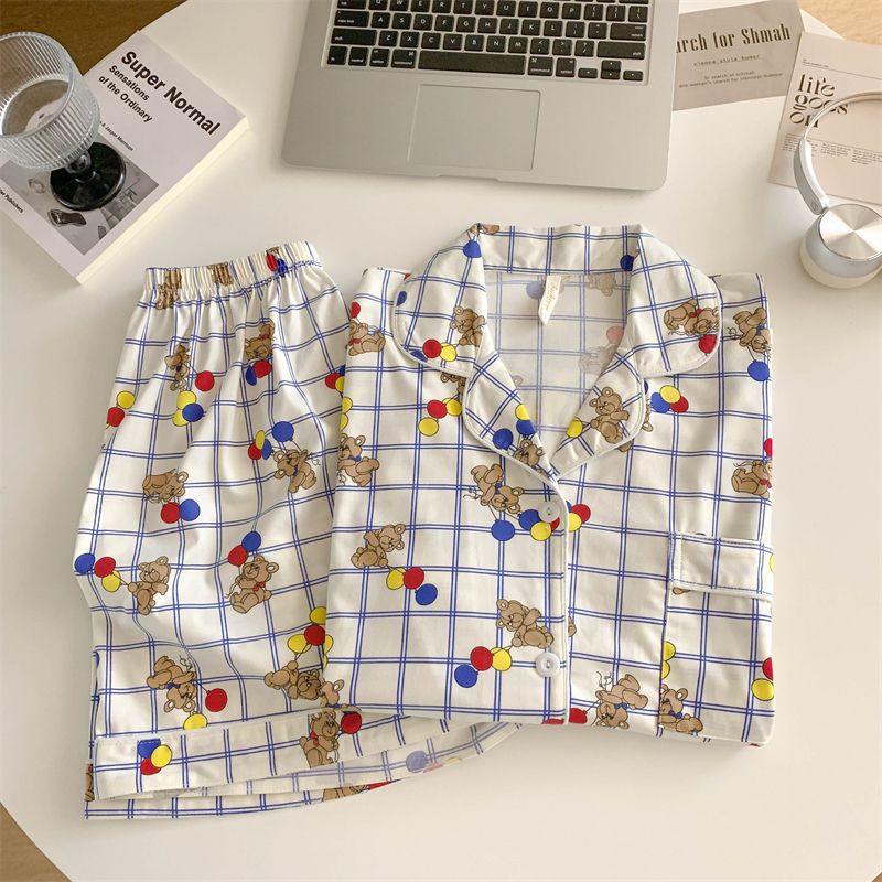 Algodón al por mayor transfronterizo coreano inns dulce osos pijamas mujeres cardigans de verano mangas cortas 2026 nueva ropa para el hogar