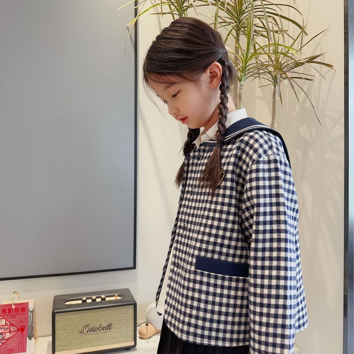 버밍엄 칼리지 해군 코트 호주 울 격자 무늬 해군 칼라 소녀의 배지 코트