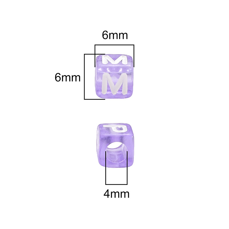 Transparent square acrylic beads with letters