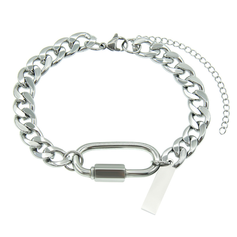 Personalized Ins Style European and American Gone Titanium Steel Cuban Chain Stitching Bracelet Oval Turnbuckle Fashion Bracelet Bracelet Bracelet