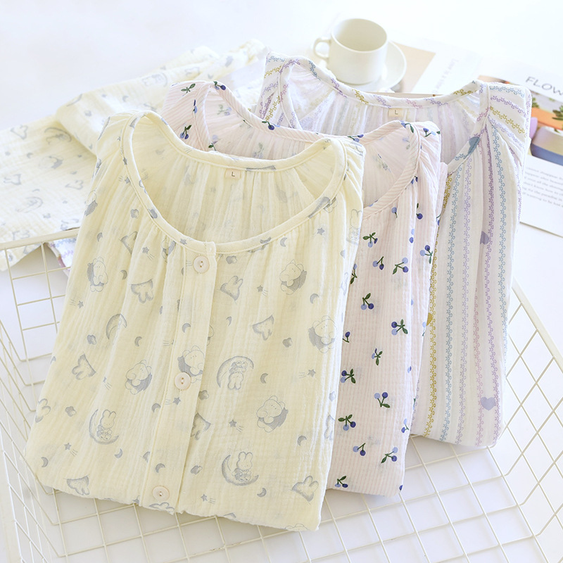 Cup Cotton Double-layer Crepe Cotton Pregnant Women Breast-feeding suit Pajamas for Production Four Seasons Nursing suit