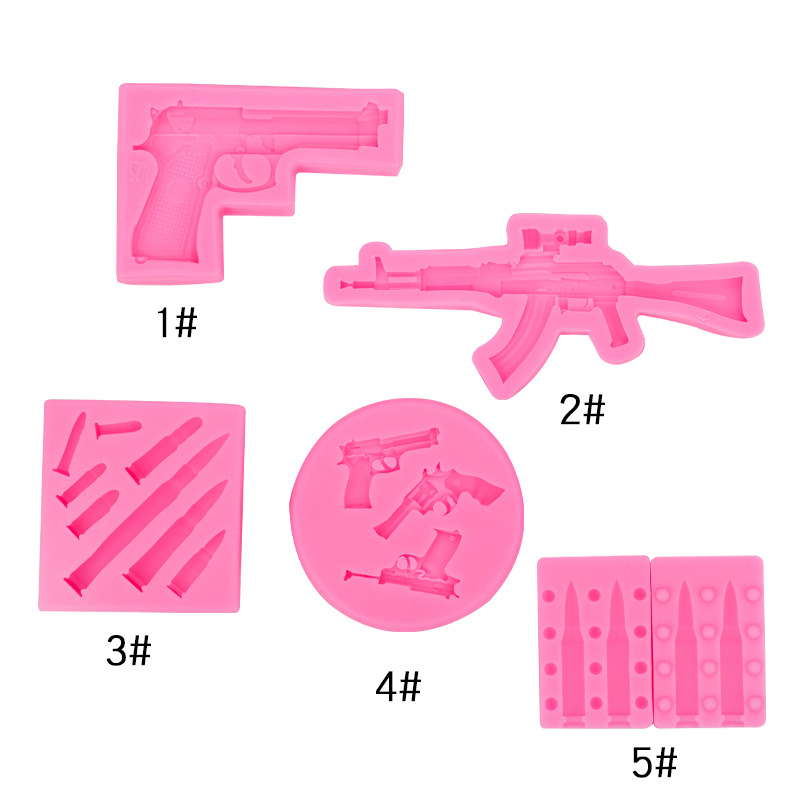 Pistola metralleta ametralladora tamaño bala de silicona molde juego tema pastel chocolate fondant Decoración