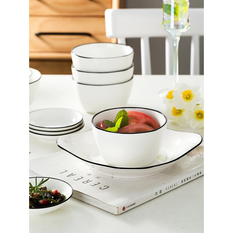 Conjunto completo de platos domésticos de platos de cerámica combinación de personalidad de platos 2 - 6 conjuntos simples de palillos de platos