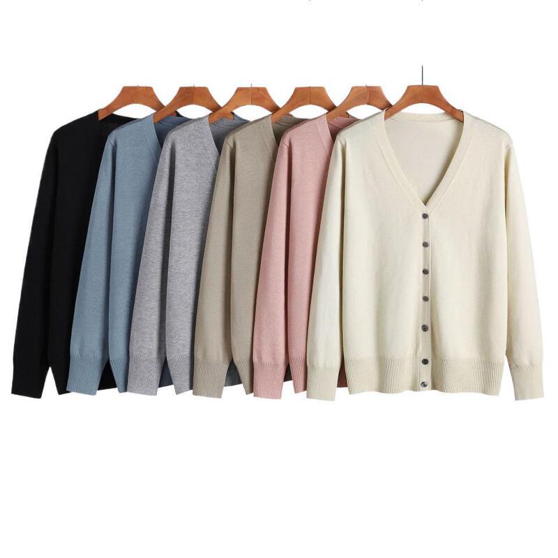 2024 Spring and Autumn Knitted Cardigan Tops Women's V-Neck Thin Loose Large Size Top Casual Basic Sweater Inside