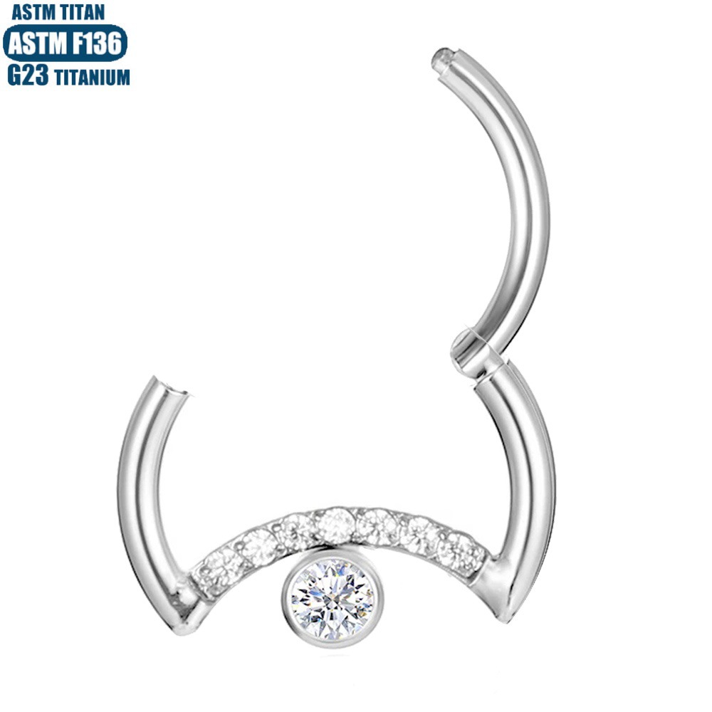 F136 Titanium Alloy Seamless Moon Nose Ring with CZ - Diamond Earring Tragus Septum Piercing Jewelry detail image 15