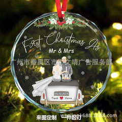 クロスボーダークリスマスクリスタルラウンドペンダントガラス透明漫画パターンクリスマスツリー装飾品カスタムペンダント