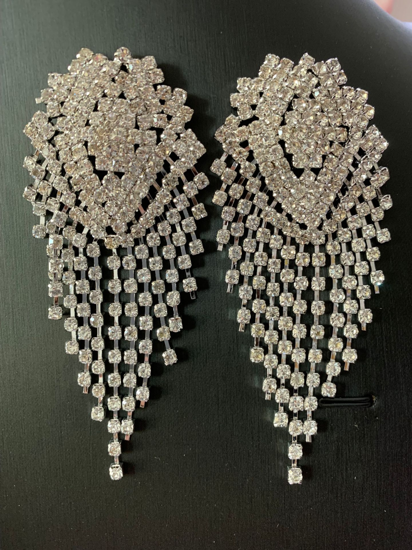 33g Weight Imitation silver needle Ear Needle Material 1 Pair Glam Tassel Copper Rhinestones Drop Earrings